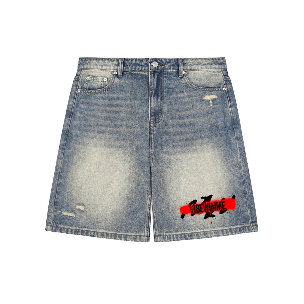 Faded Distressed Baggy Denim Shorts