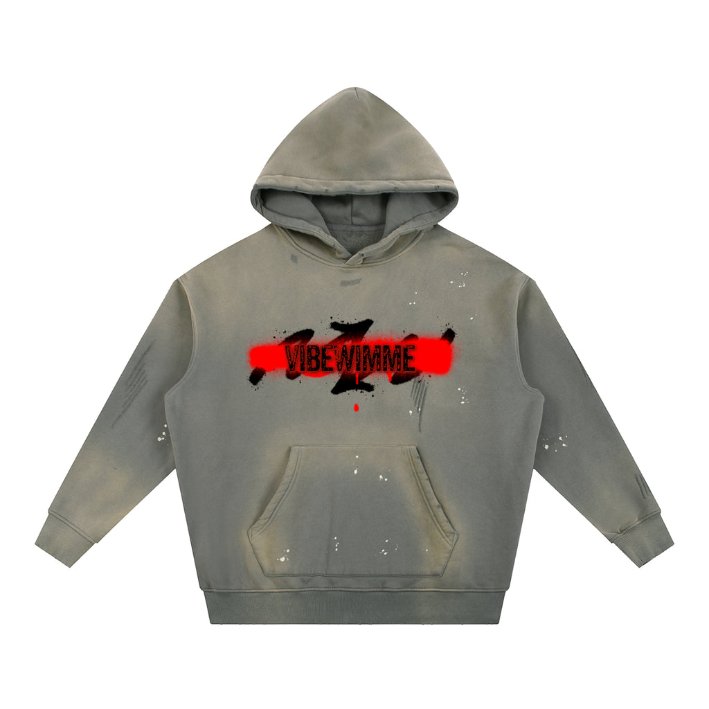 Vintage Washed Frayed Fleece Hoodie