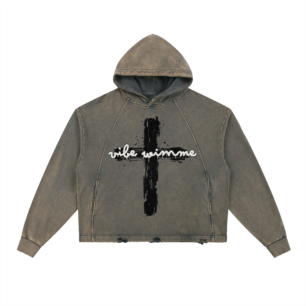 Vintage Washed Frayed-Hem Hoodie