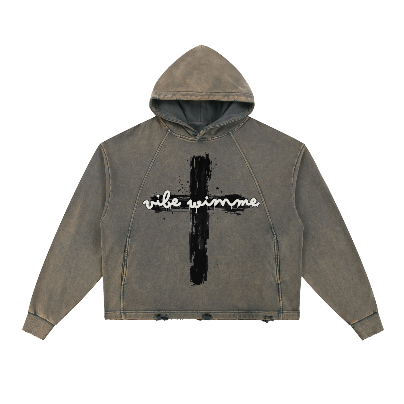 Vintage Washed Frayed-Hem Hoodie