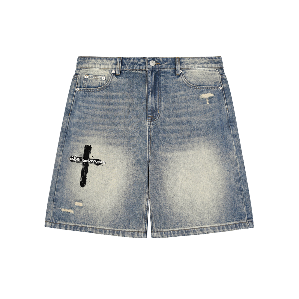 Faded Distressed Baggy Denim Shorts