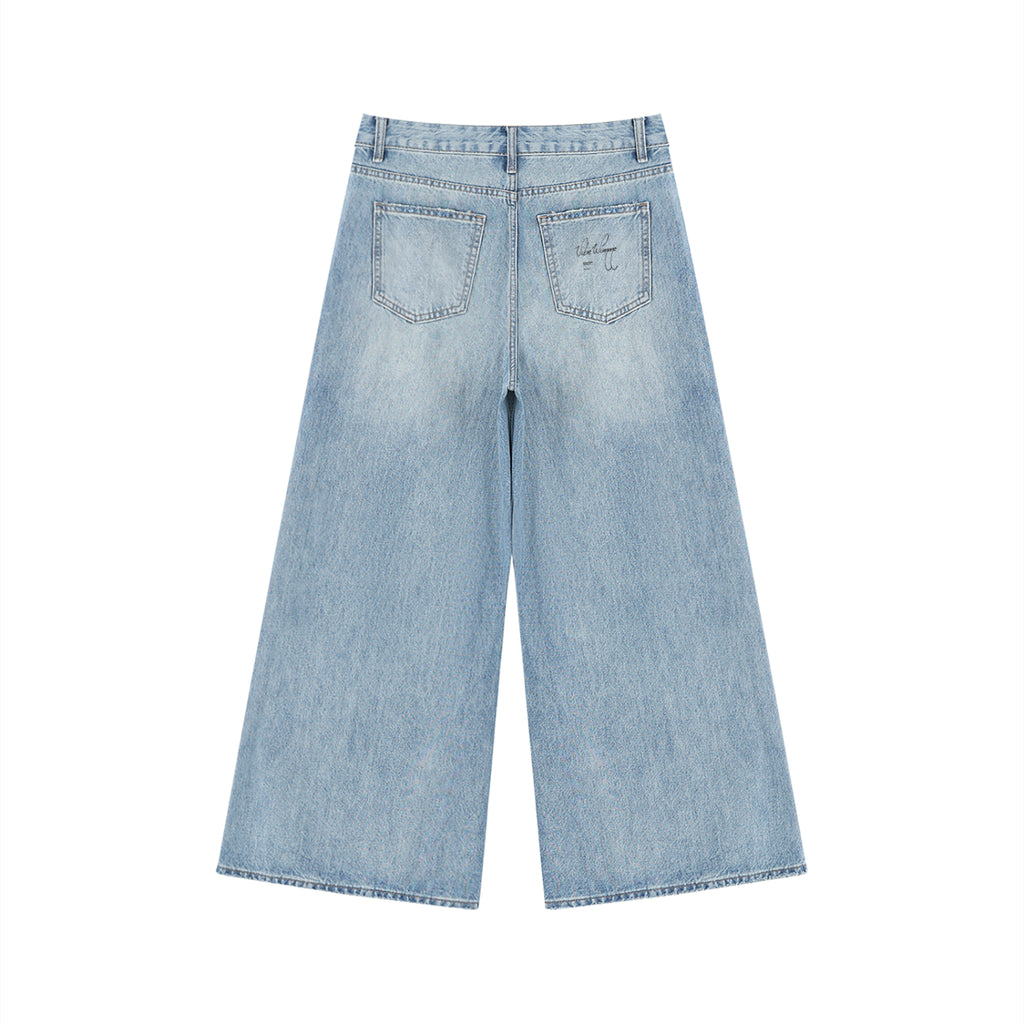 Women's Vintage Wash Distressed Wide Leg Jeans