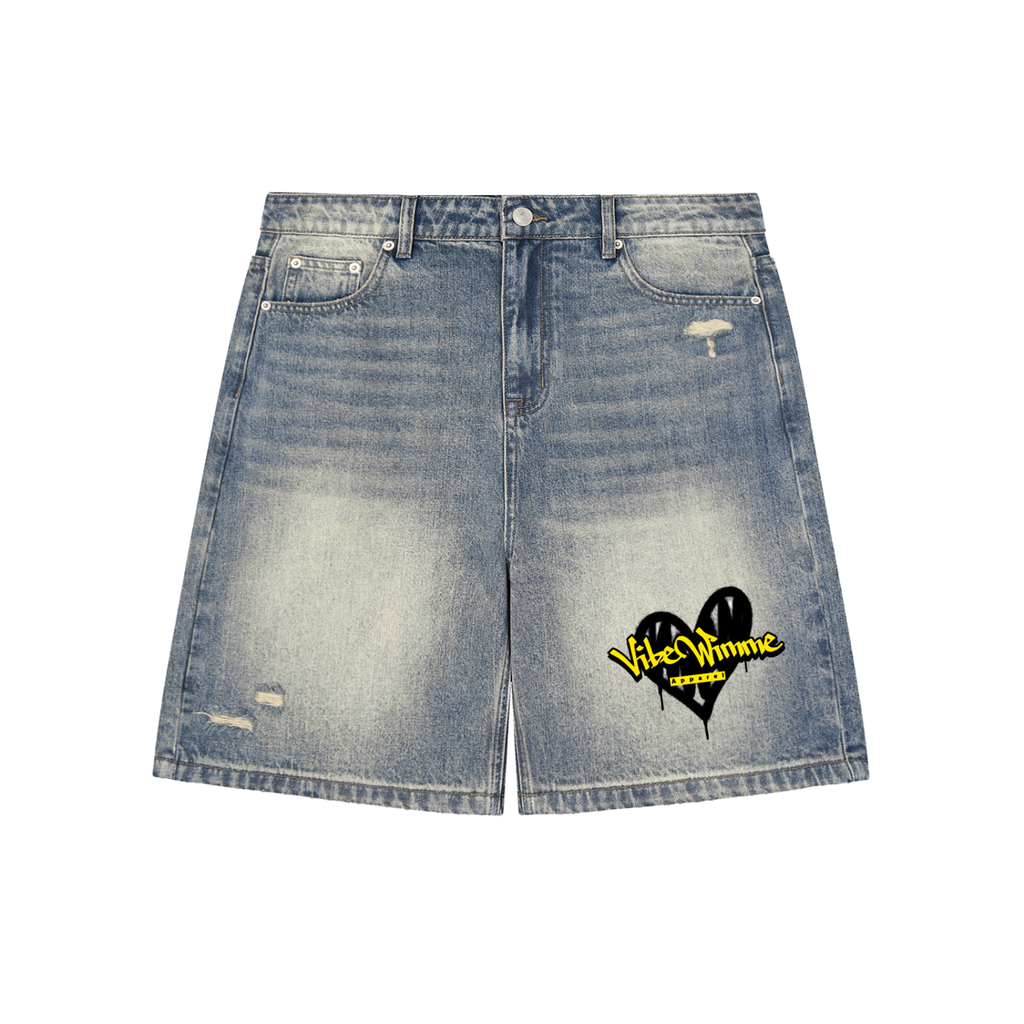 Faded Distressed Baggy Denim Shorts