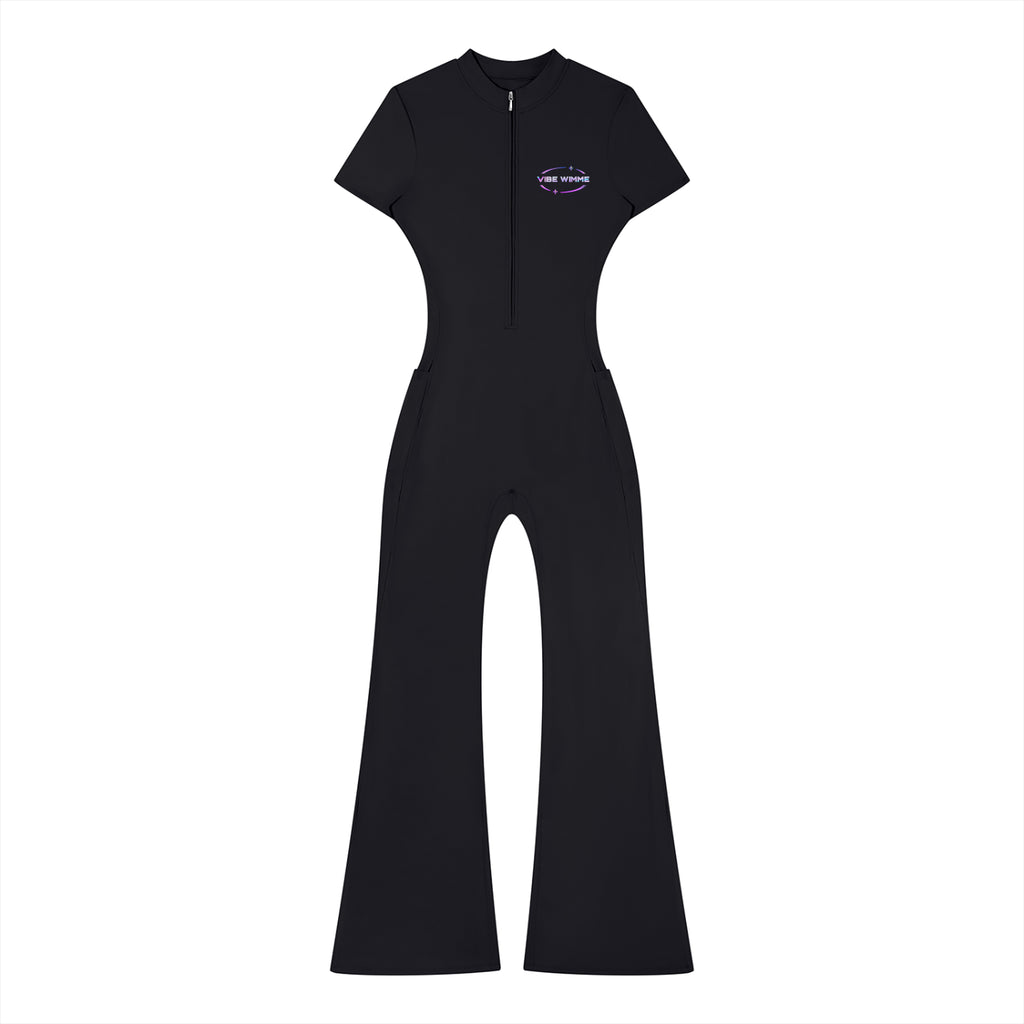 Women’s Tight Flared Leg Quarter-Zip Jumpsuit
