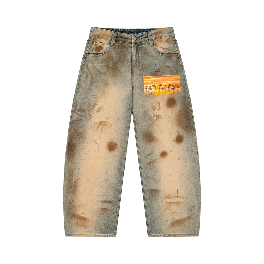 Vibe Wimme Men’s Vintage Wash Barrel Leg Jeans