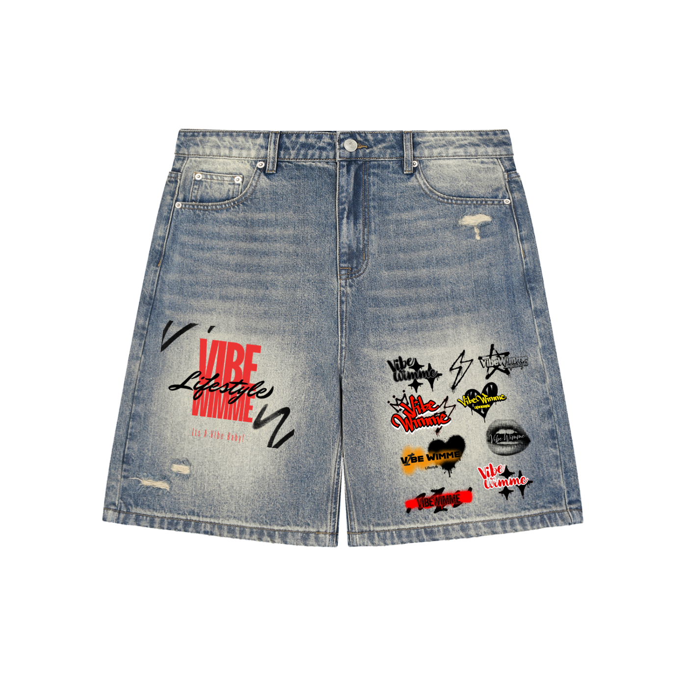 Faded Distressed Baggy Denim Shorts