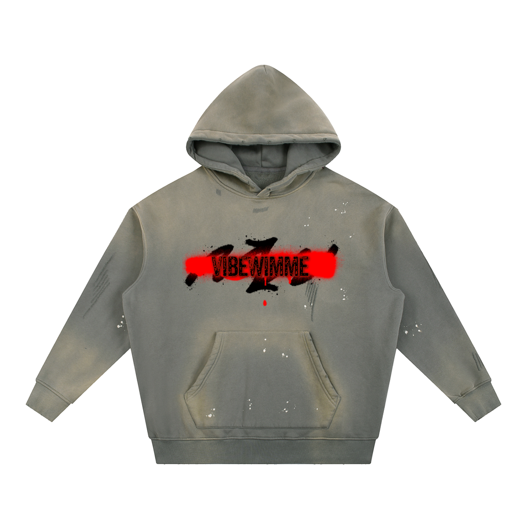 Vintage Washed Frayed Fleece Hoodie