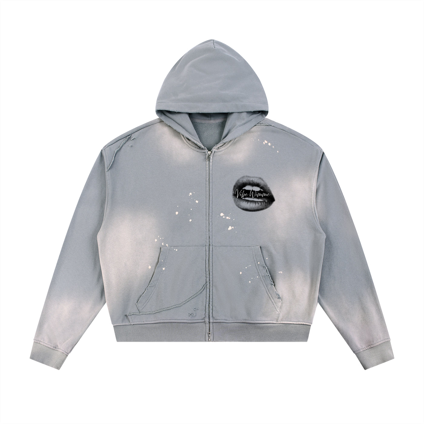 Sun Fade Frayed Raw Edge Fleece Zip Hoodie