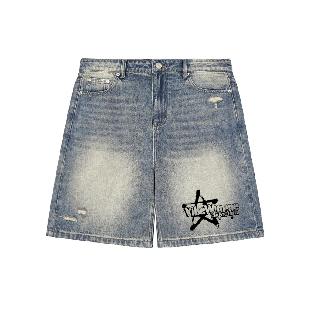 Faded Distressed Baggy Denim Shorts