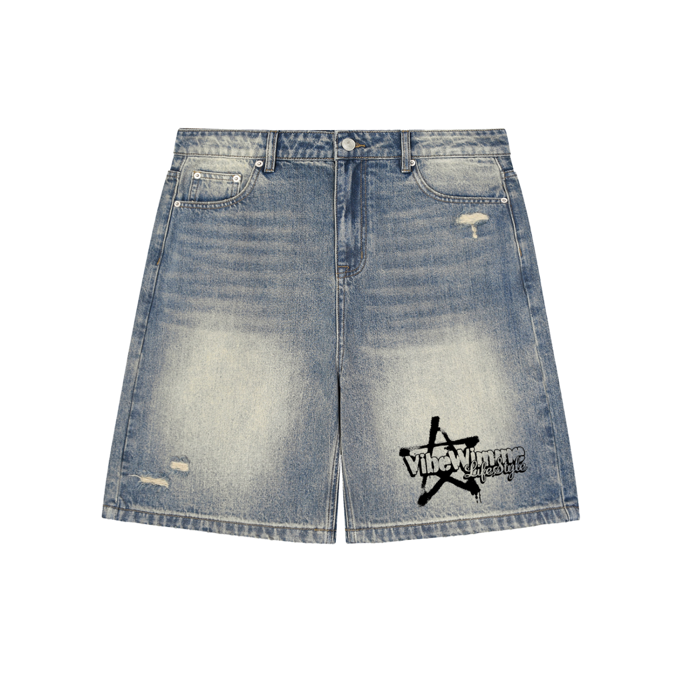 Faded Distressed Baggy Denim Shorts