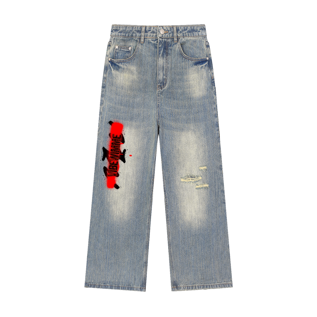 Vintage Wash Distressed Denim Jeans