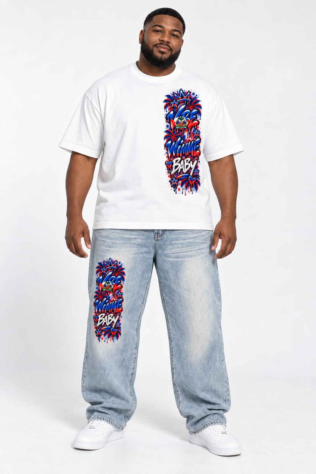 Haitian Vibe Sun Fade Raw Hem Denim Jeans