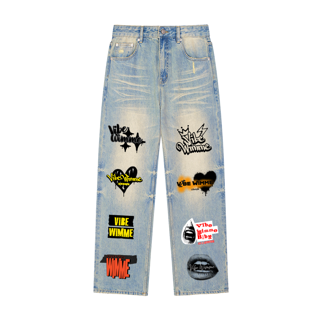 Sun Fade Raw Hem Denim Jeans