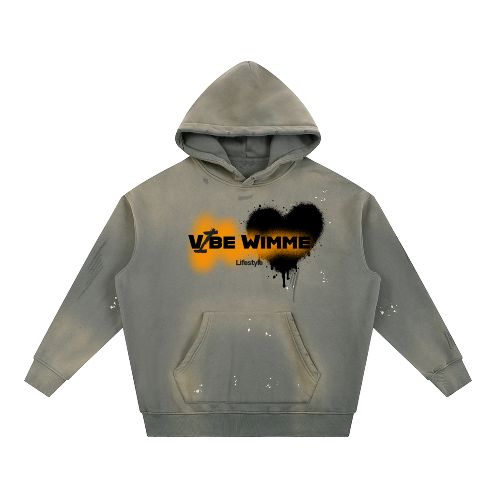 Vintage Washed Frayed Fleece Hoodie