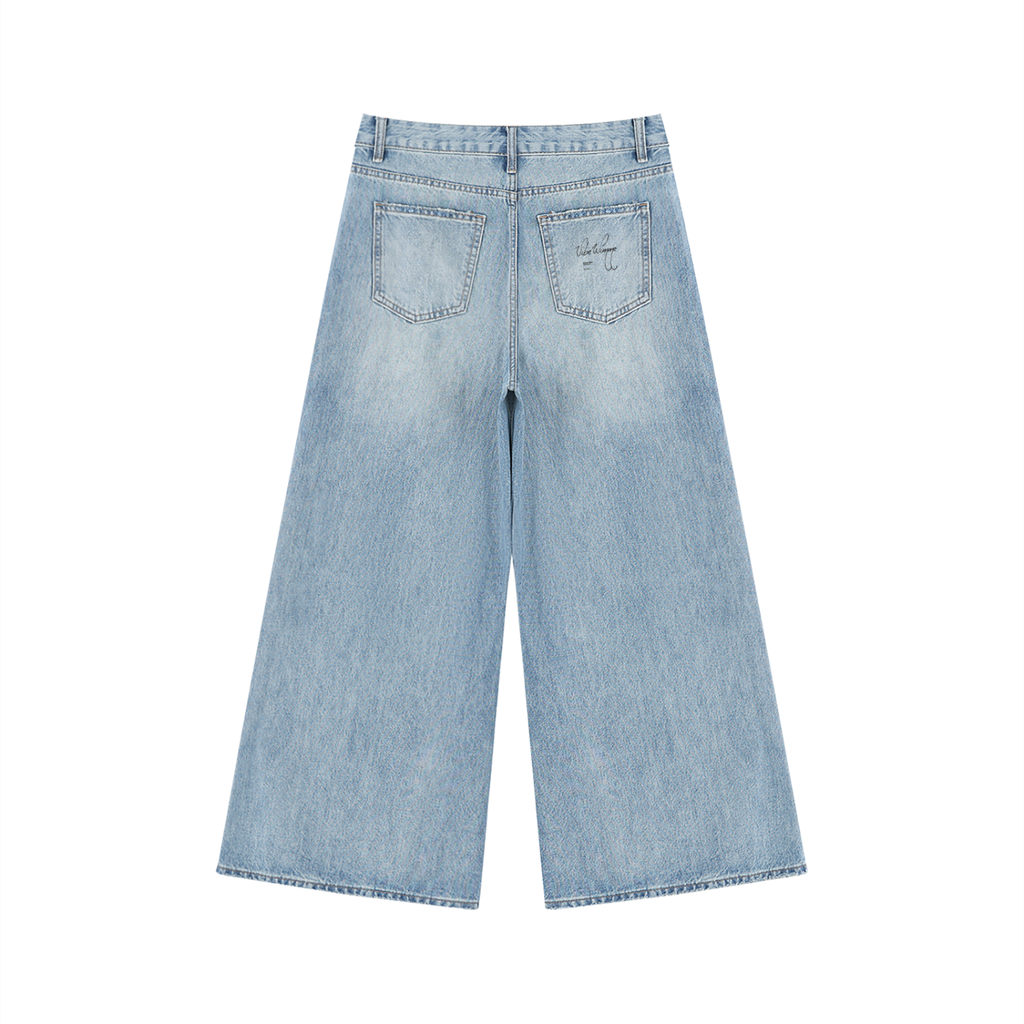 Women's Vintage Wash Distressed Wide Leg Jeans