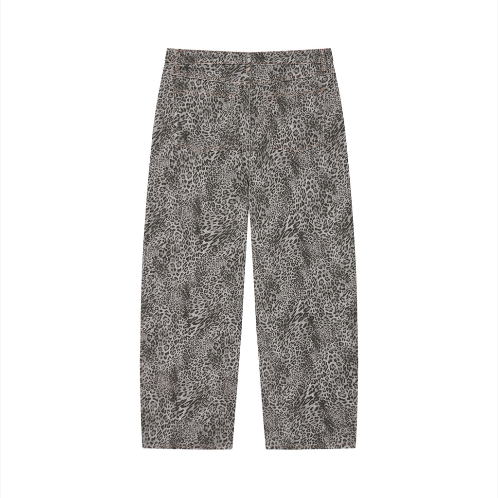 Unisex Vintage Wash Leopard Wide Leg Jeans