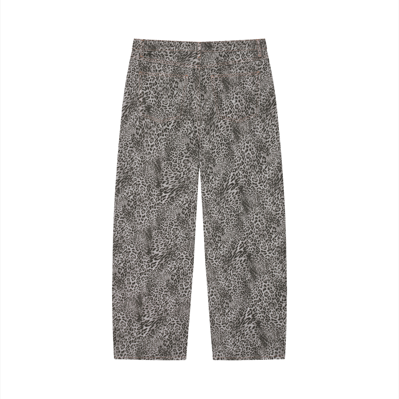 Unisex Vintage Wash Leopard Wide Leg Jeans