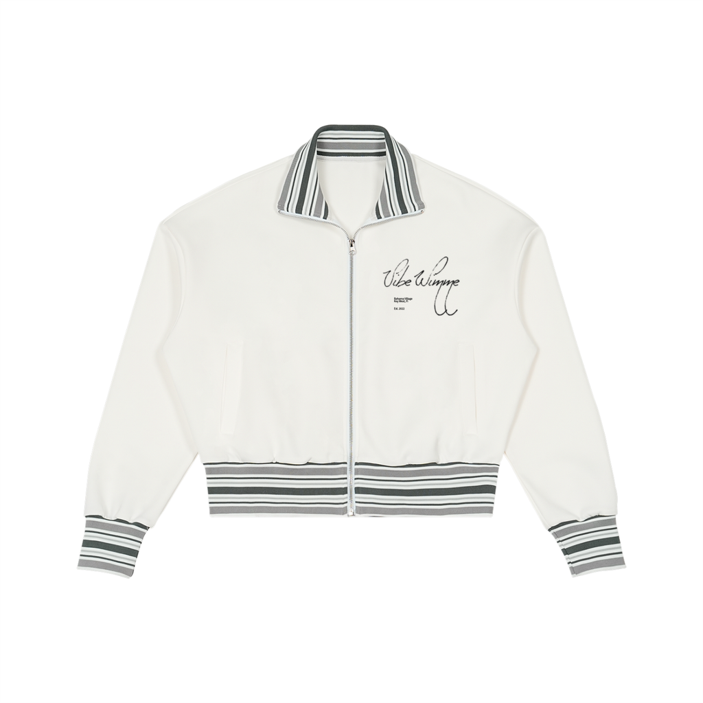 Striped Rib Collar Zip Jacket