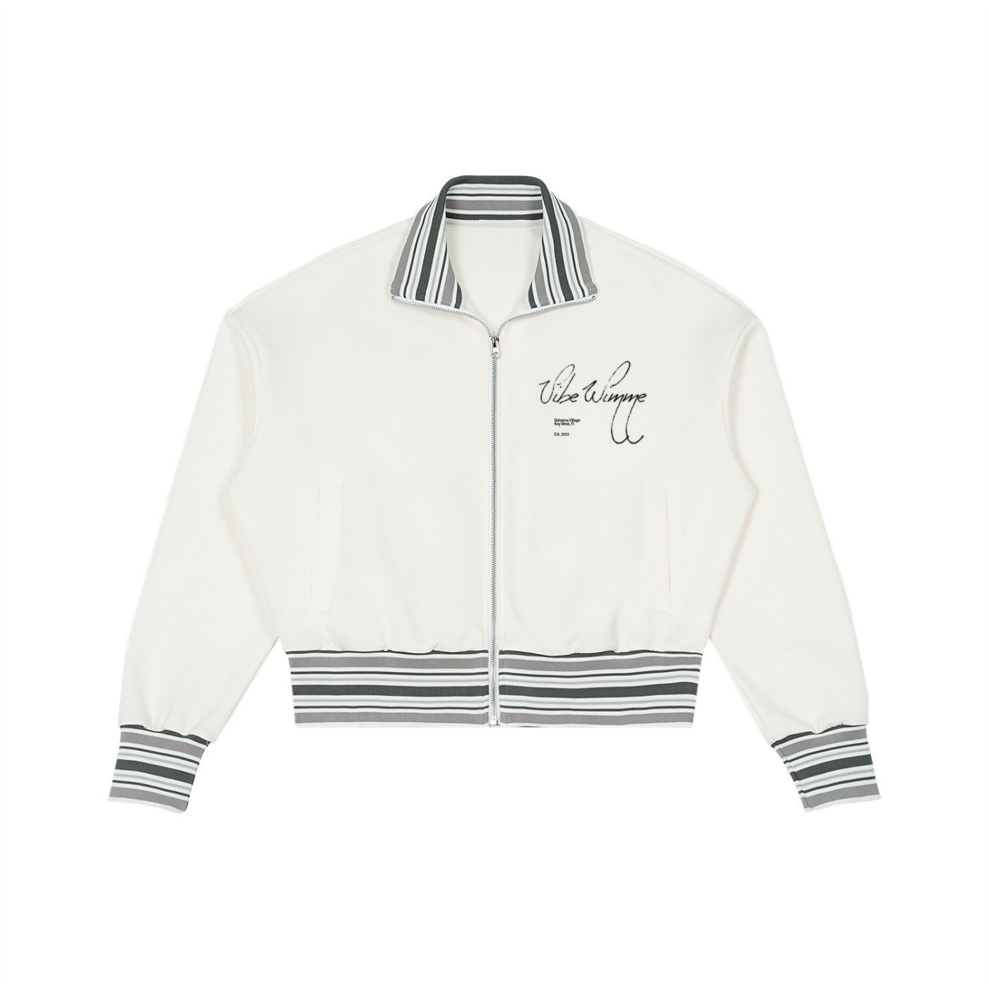 Striped Rib Collar Zip Jacket