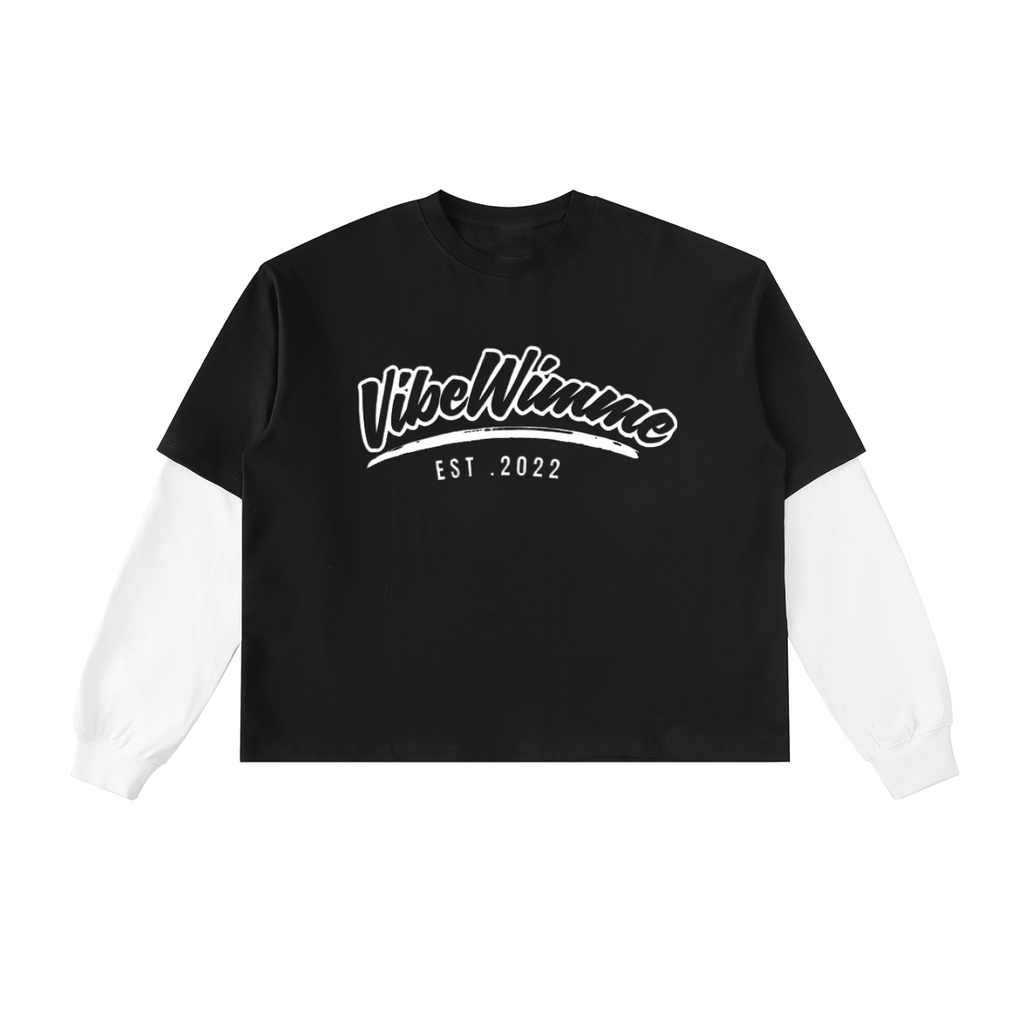 Layered Contrast Sleeve Cotton T-Shirt
