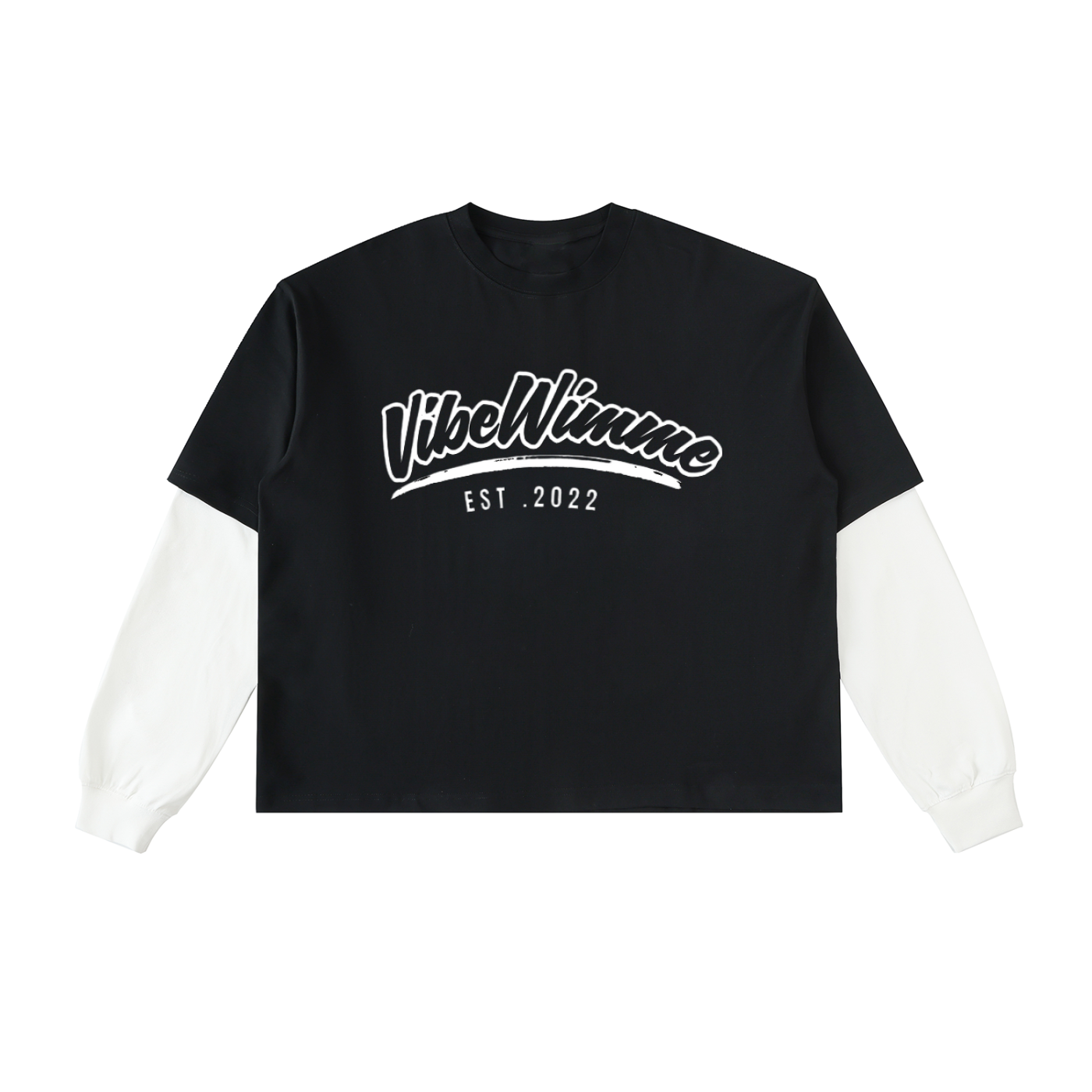 Layered Contrast Sleeve Cotton T-Shirt