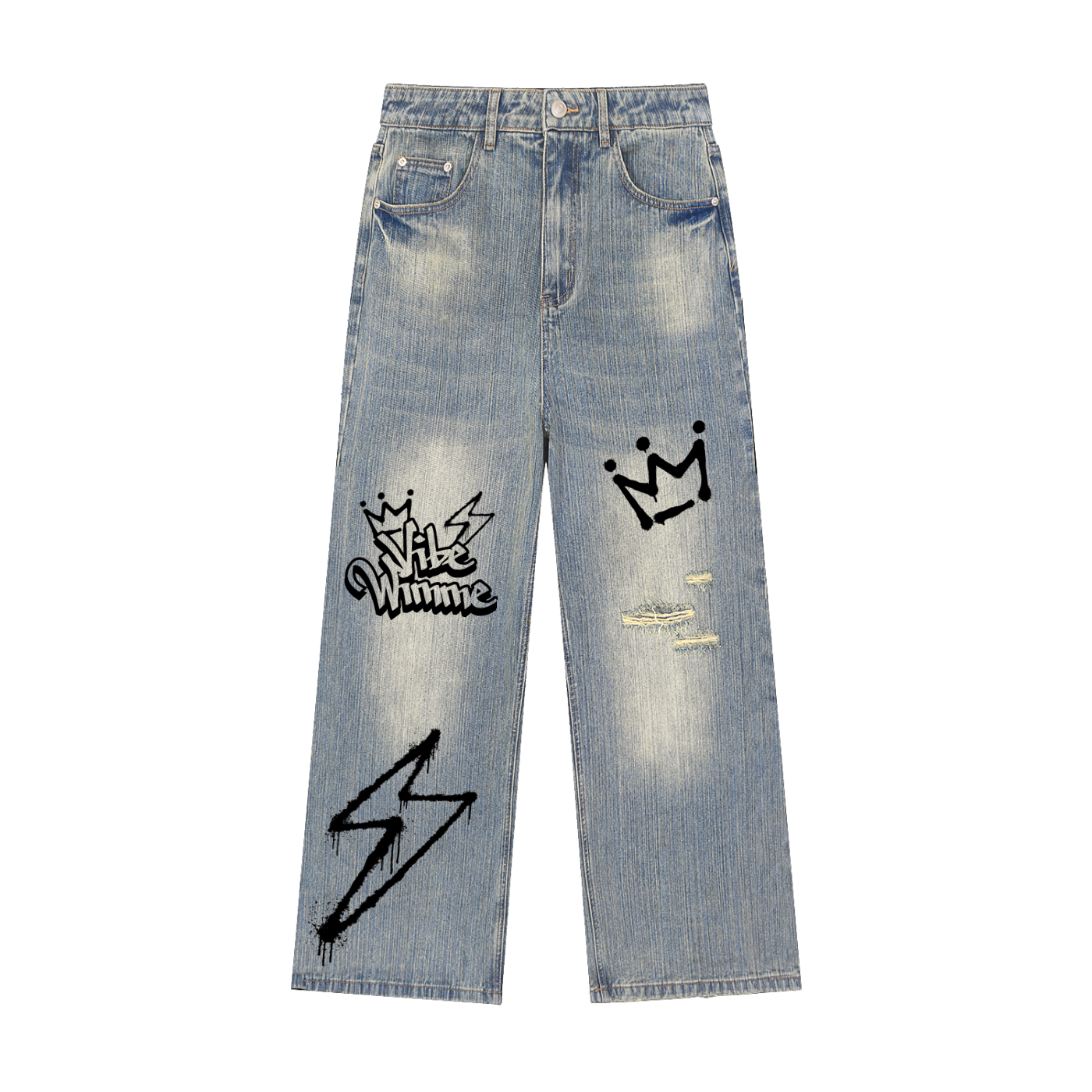 Vintage Wash Distressed Denim Jeans