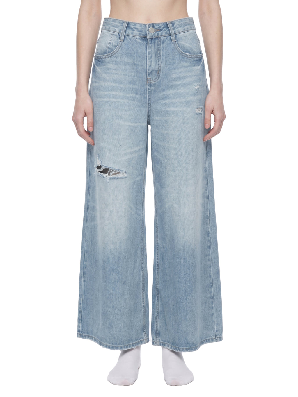 Women's Vintage Wash Distressed Wide Leg Jeans