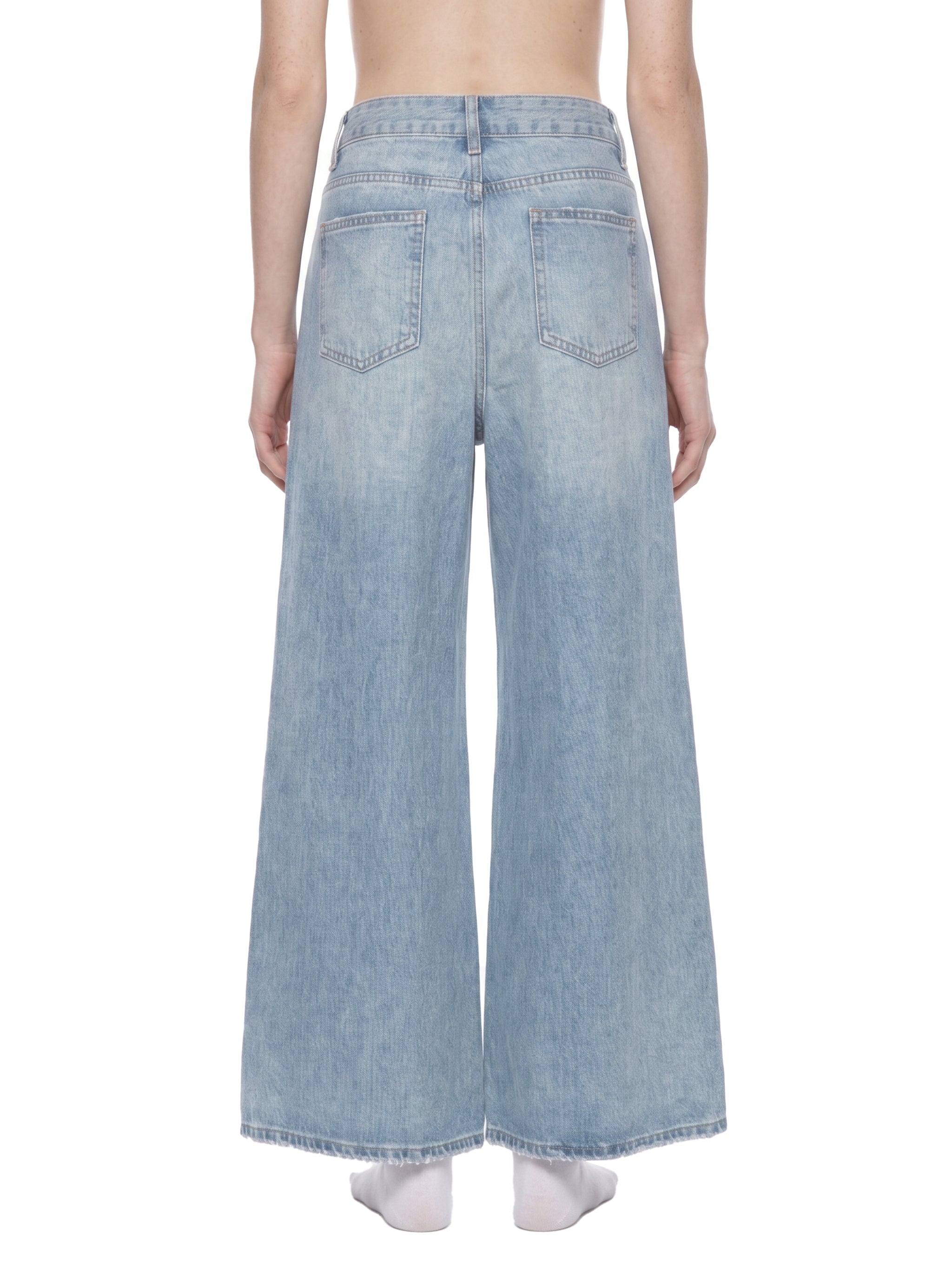 Women's Vintage Wash Distressed Wide Leg Jeans