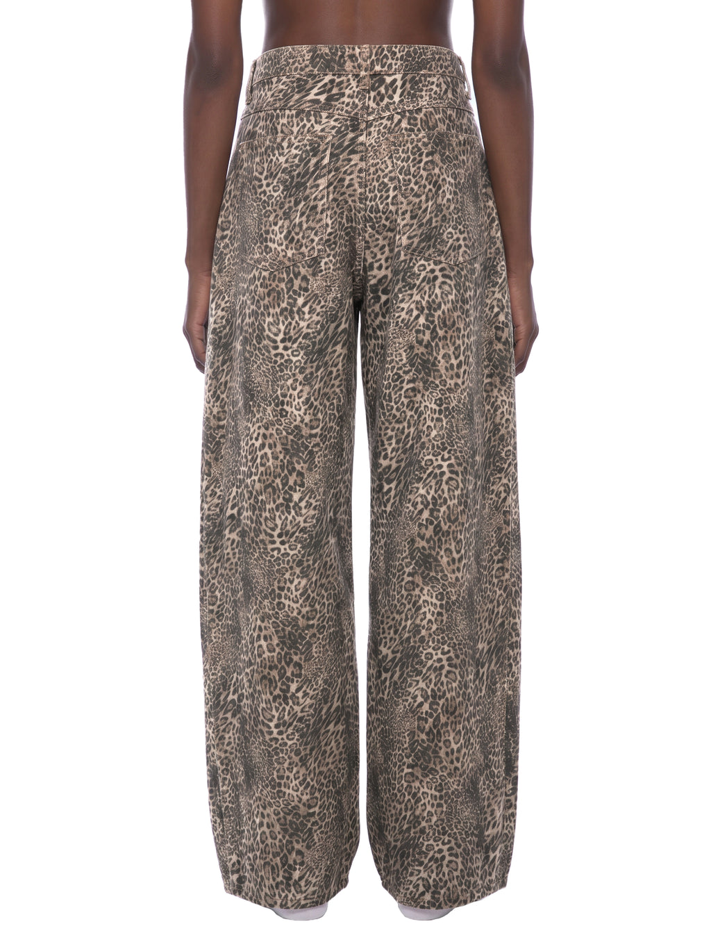 Unisex Vintage Wash Leopard Wide Leg Jeans