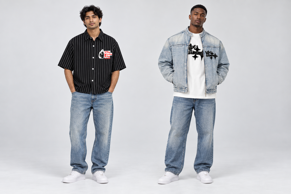 Model 2 from left wearing Unisex Oversized T-Shirt