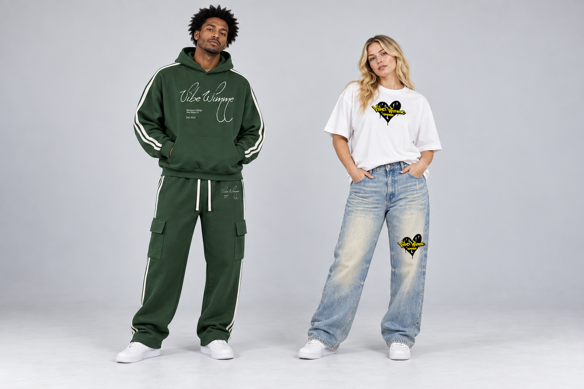 Model 2 from left wearing Unisex Oversized T-Shirt