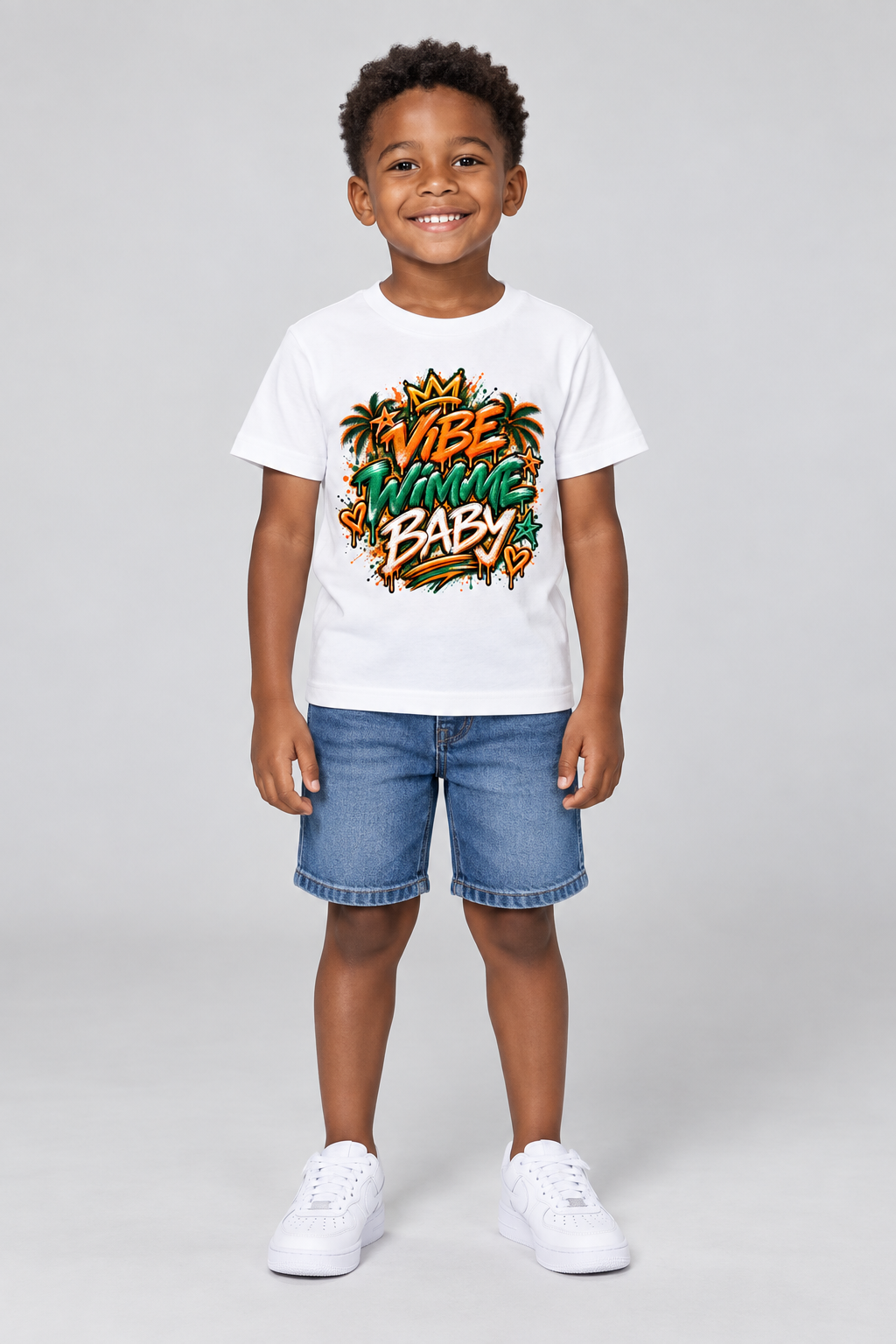 Model wearing Miami Hurricanes Kids' Tee