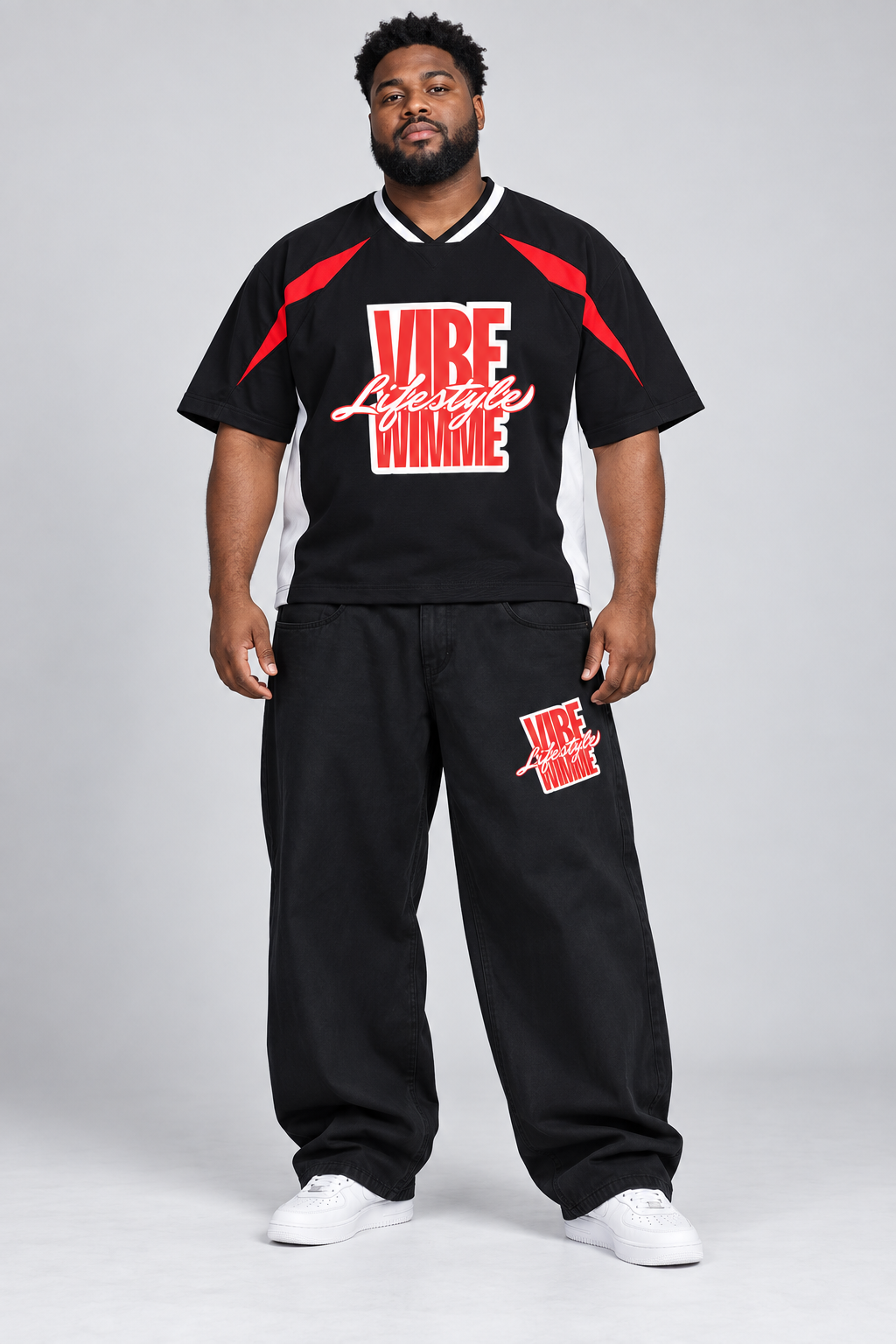 AI model in matching Vibe Wimme red lifestyle clothing